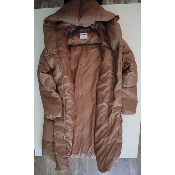 Old Navy Women's Sz M Brown Water-Resistant Quilted Long Hooded Puffer Coat - Picture 14 of 14